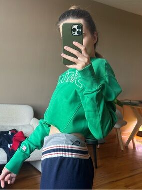 STARTER Green Cropped Crewneck Sweatshirt with Logo Patch